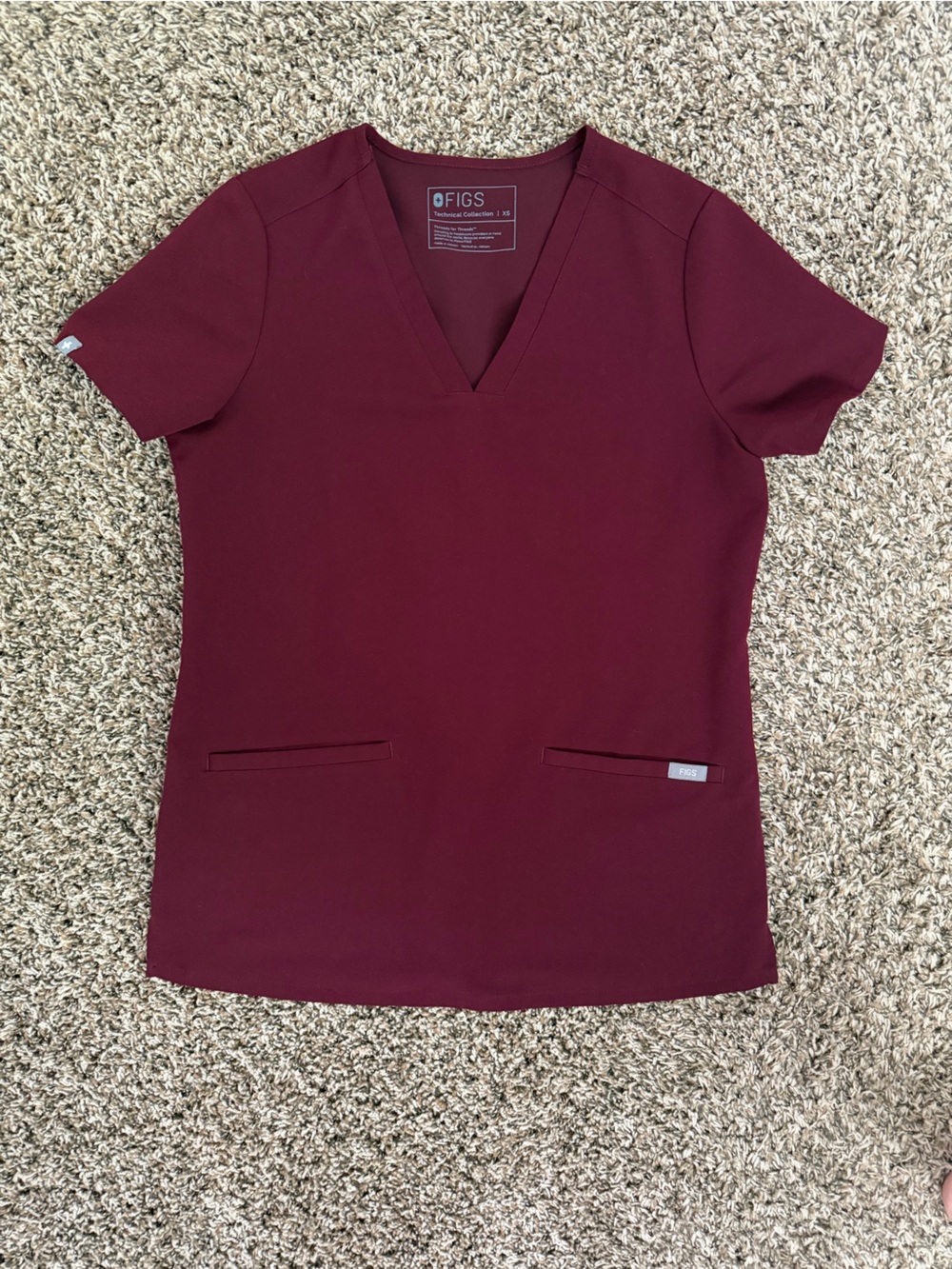 Figs Deep Burgundy V-Neck Scrub Top
